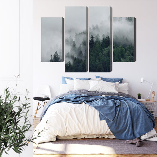 Obraz Wieloczęściowy Zielony Mglisty Las
