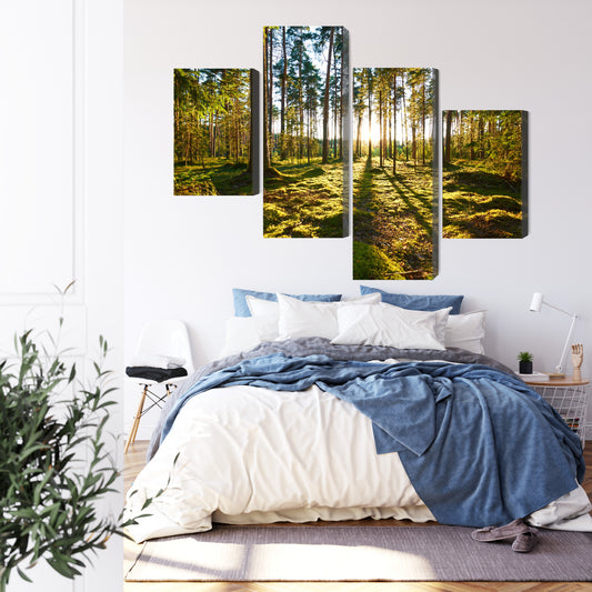 Obraz Wieloczęściowy Leśny Krajobraz Z Zachodem Słońca