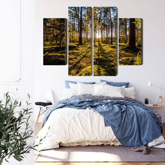 Obraz Wieloczęściowy Poranne Promienie Słońca W Lesie