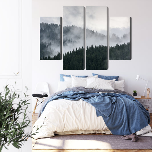 Obraz Wieloczęściowy Mglisty Krajobraz Leśny 3D