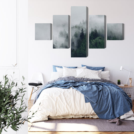 Obraz Wieloczęściowy Zielony Mglisty Las