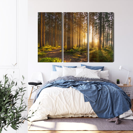 Obraz Wieloczęściowy Zachód Słońca W Lesie