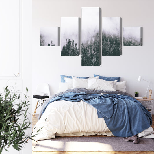 Obraz Wieloczęściowy Las Spowity Mgłą