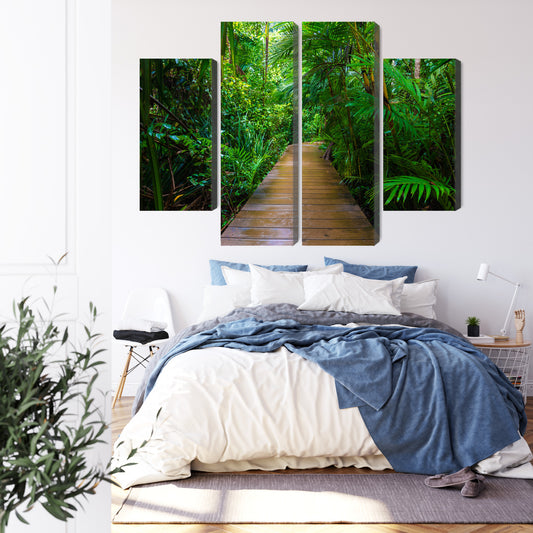 Obraz Wieloczęściowy Drewniany Most W Tropikalnym Lesie 3D