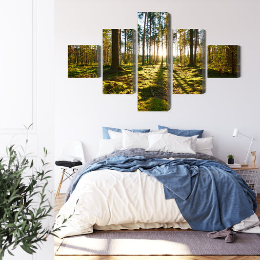 Obraz Wieloczęściowy Leśny Krajobraz Z Zachodem Słońca