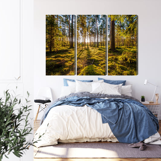 Obraz Wieloczęściowy Słoneczny Leśny Krajobraz 3D