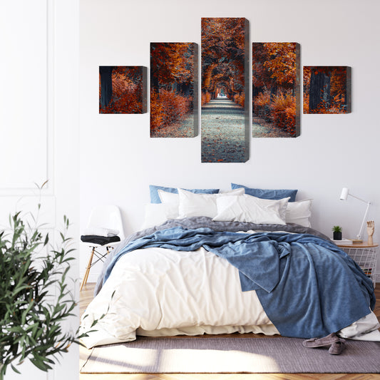 Obraz Wieloczęściowy Ścieżka W Głąb Jesiennego Lasu