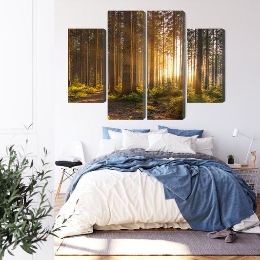 Obraz Wieloczęściowy Zachód Słońca W Lesie