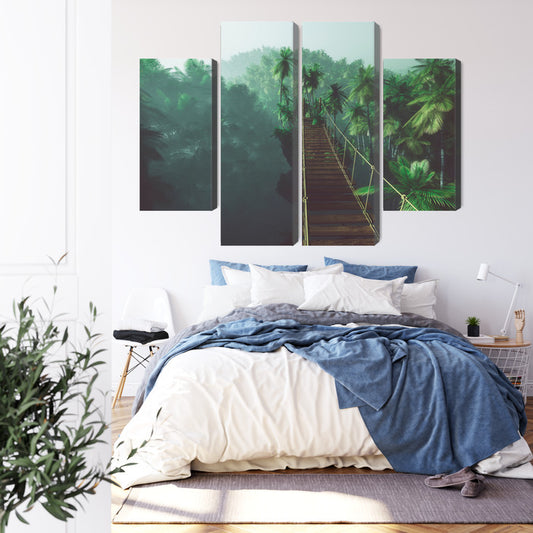 Obraz Wieloczęściowy Most Linowy W Dżungli 3D