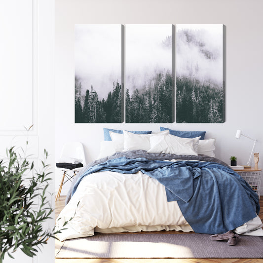 Obraz Wieloczęściowy Las Spowity Mgłą