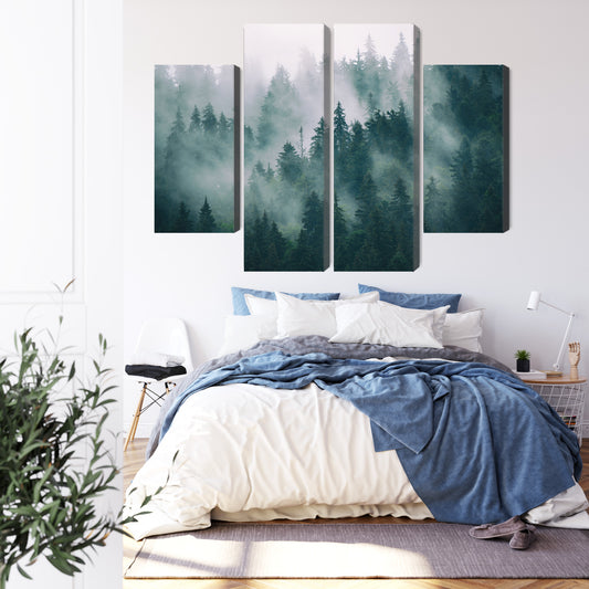Obraz Wieloczęściowy Mgła W Zielonym Lesie