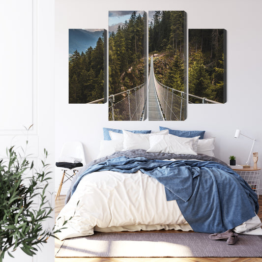 Obraz Wieloczęściowy Most Wiszący W Górskim Lesie 3D