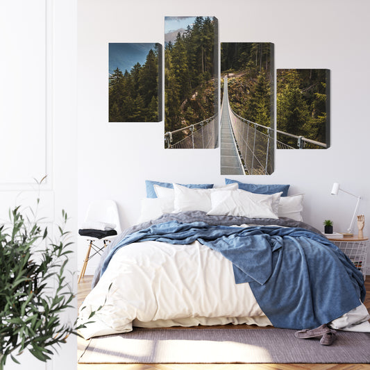 Obraz Wieloczęściowy Most Wiszący W Górskim Lesie 3D