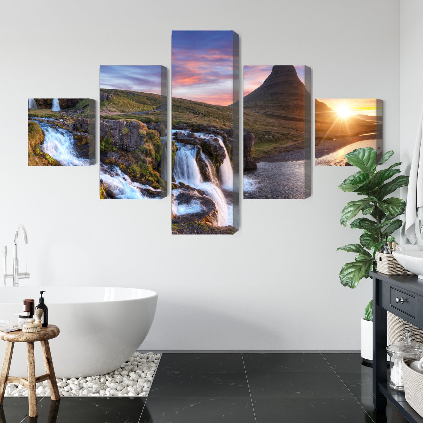 Obraz Wieloczęściowy Góra Kirkjufell Z Wodospadami