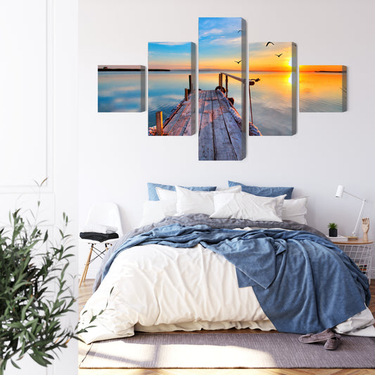 Obraz Wieloczęściowy Zachód Nad Jeziorem