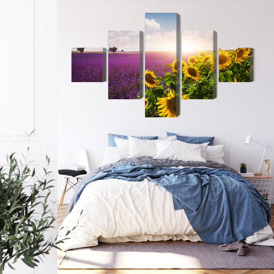 Obraz Wieloczęściowy Pola Lawendy I Słonecznika 3D