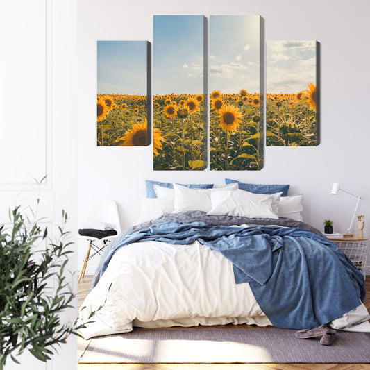 Obraz Wieloczęściowy Pole Słoneczników W Letni Dzień 3D