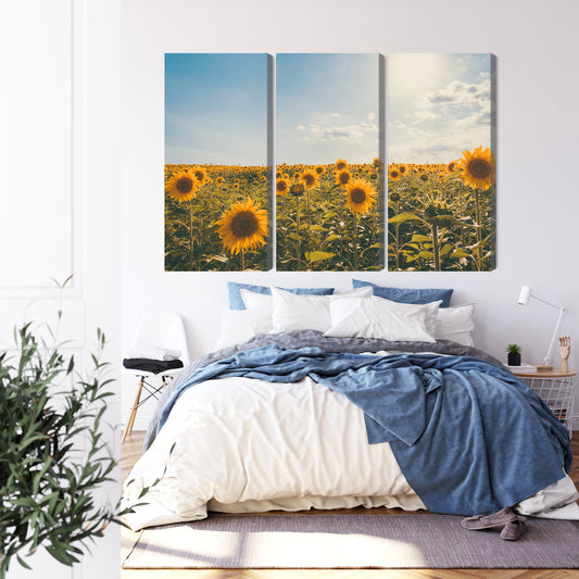 Obraz Wieloczęściowy Pole Słoneczników W Letni Dzień 3D