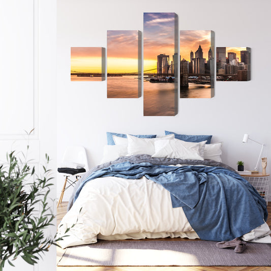 Obraz Wieloczęściowy Panorama Mostu Brooklińskiego O Zachodzie Słońca