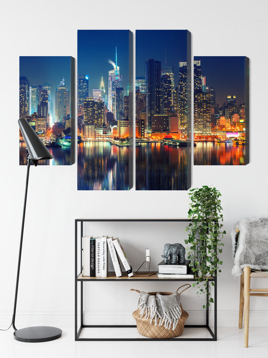 Obraz Wieloczęściowy Panoramiczny Widok Na Manhattan Nocą
