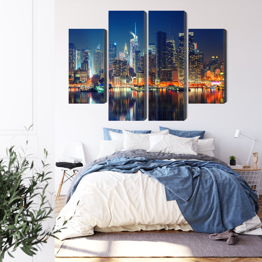 Obraz Wieloczęściowy Panoramiczny Widok Na Manhattan Nocą