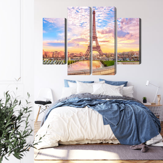 Obraz Wieloczęściowy Wieża Eiffla W Paryżu O Zachodzie Słońca