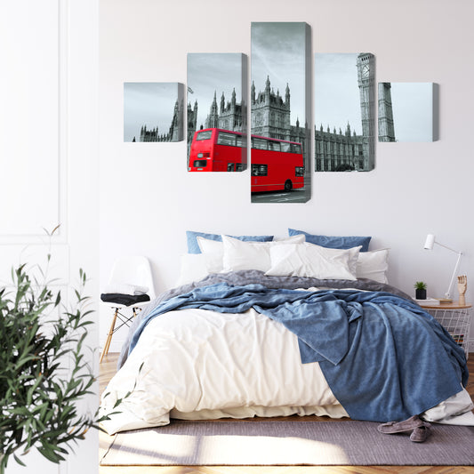 Obraz Wieloczęściowy Czerwony Autobus W Londynie