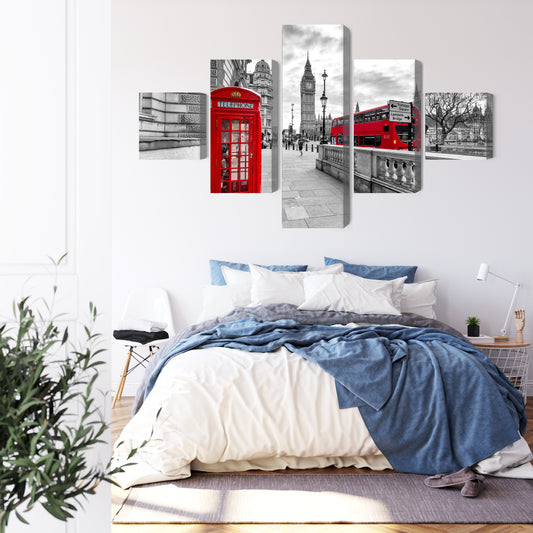 Obraz Wieloczęściowy Czerwona Budka Telefoniczna W Londynie I Big Ben