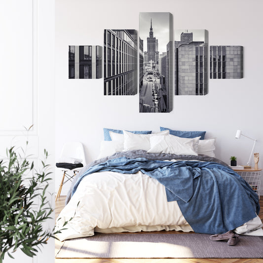 Obraz Wieloczęściowy Czarno-Biała Panorama Centrum Warszawy