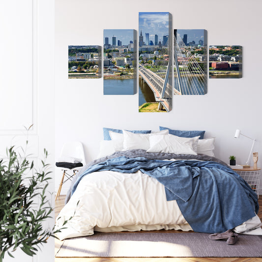 Obraz Wieloczęściowy Most Z Panoramą Warszawy W Tle