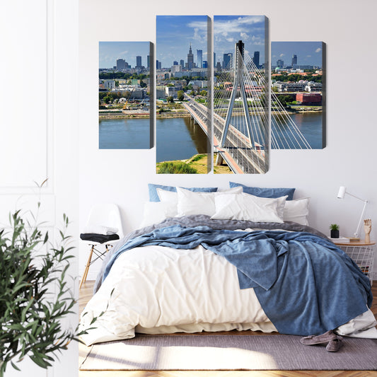 Obraz Wieloczęściowy Most Z Panoramą Warszawy W Tle