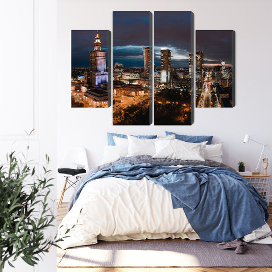 Obraz Wieloczęściowy Panorama Centrum Warszawy Nocą