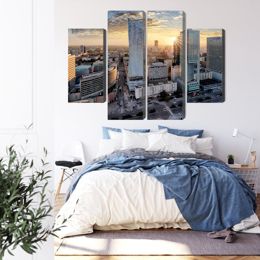 Obraz Wieloczęściowy Warszawskie Wieżowce O Zachodzie Słońca