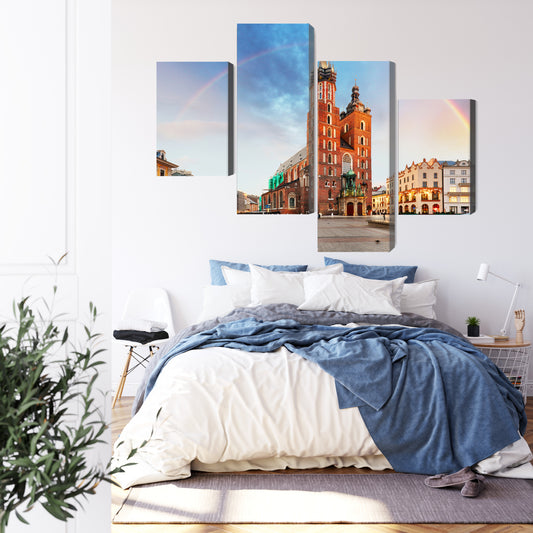 Obraz Wieloczęściowy Bazylika Mariacka W Krakowie Na Tęczowym Tle