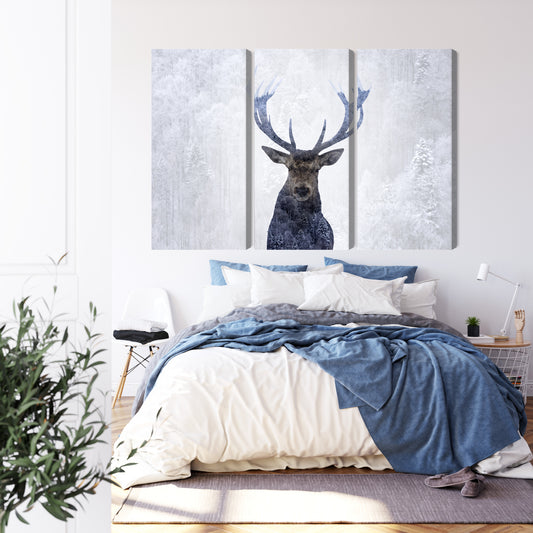 Obraz Wieloczęściowy Jeleń W Zimowym Lesie 3D