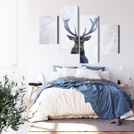 Obraz Wieloczęściowy Jeleń W Zimowym Lesie 3D