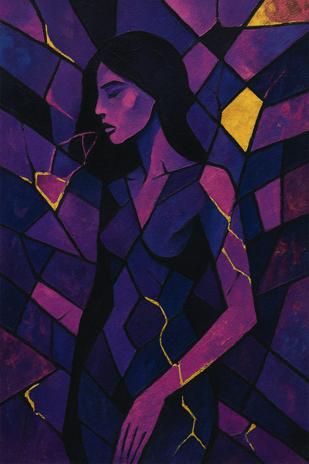Aufschlüsselung von Form II – Frau in Buntglas