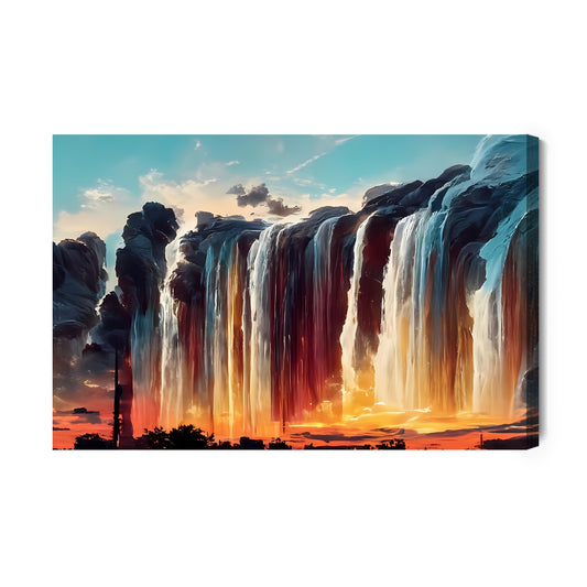 Obraz Na Płótnie Time Lapse Photography Of Waterfalls During Sunset
