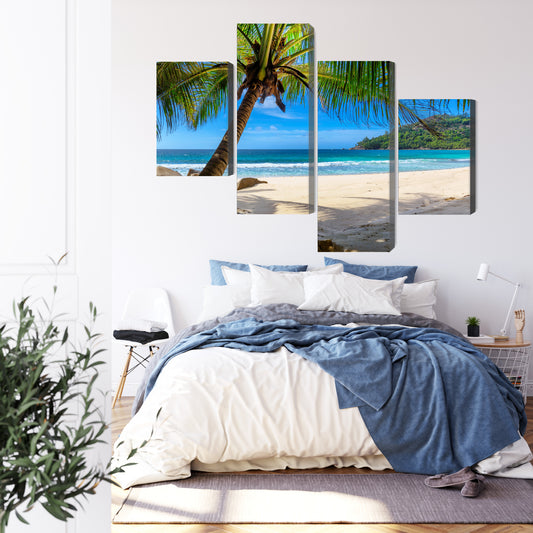Obraz Wieloczęściowy Tropikalna Plaża Z Palmą 3D