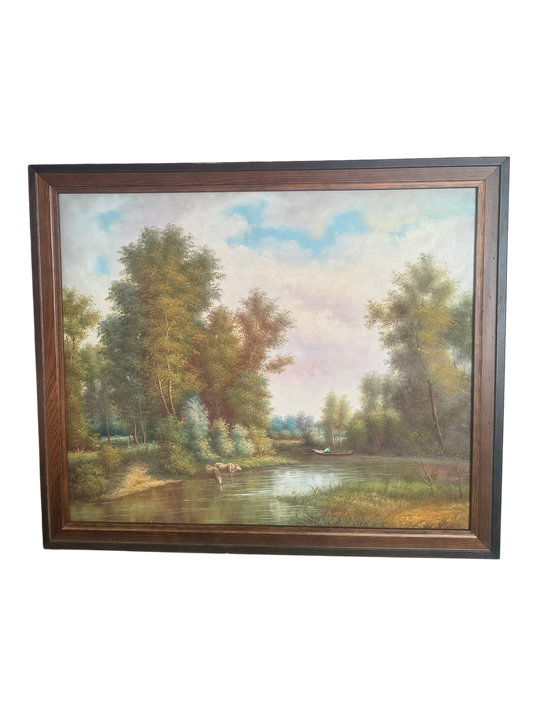 Leśny Brzeg Rzeki – Pejzaż z Łodzią